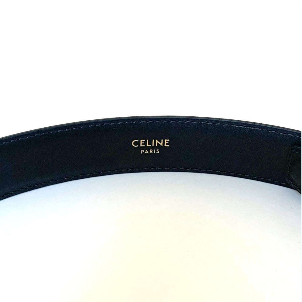 CELINE トリオンフ レザーベルト ブラックxゴールド 25mm幅