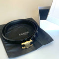 CELINE トリオンフ レザーベルト ブラックxゴールド 25mm幅